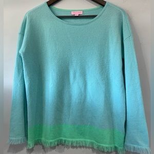 Lily Pulitzer Blue & Green Fringe Sweater Size Small